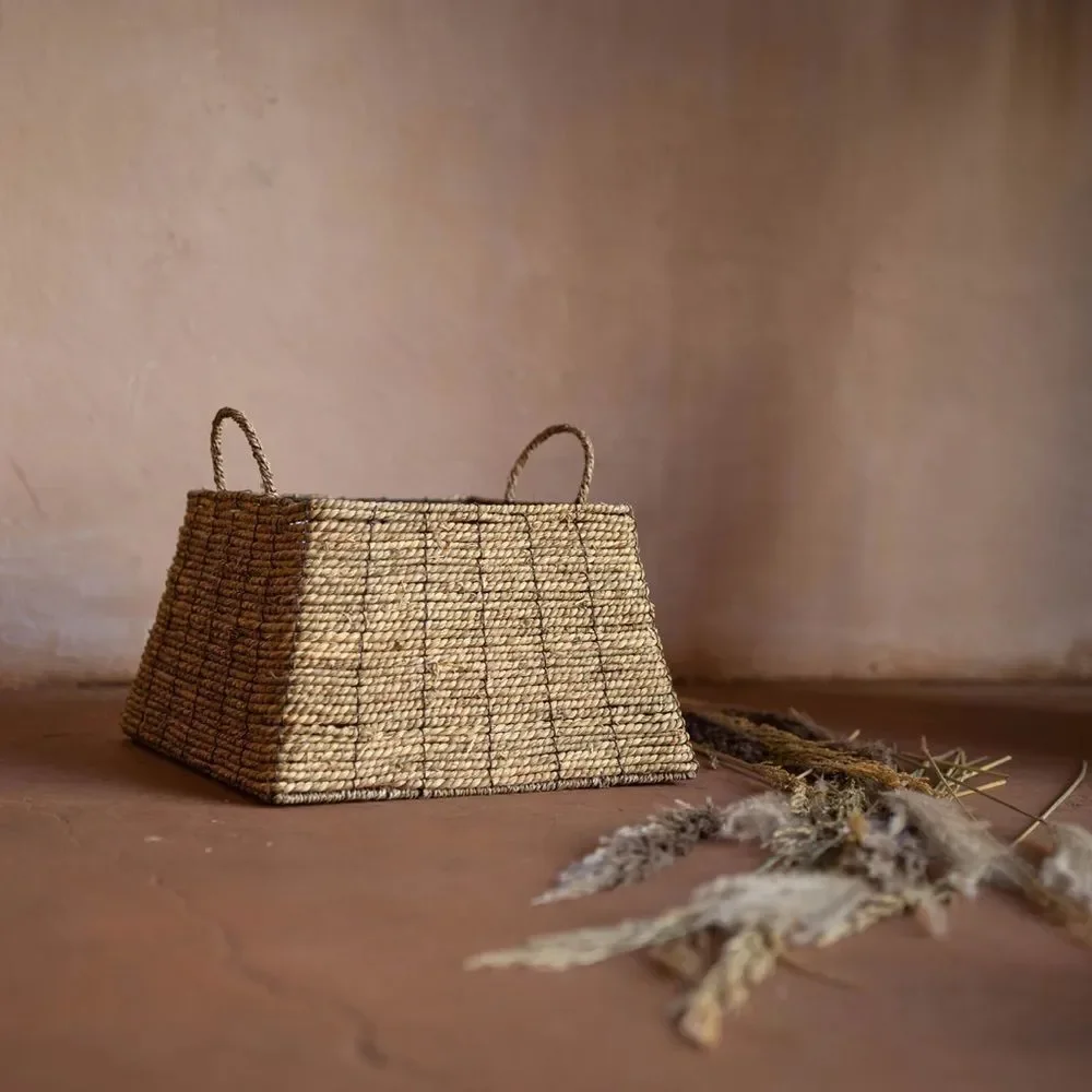 Natural Woven Natural Seagrass & Metal Basket